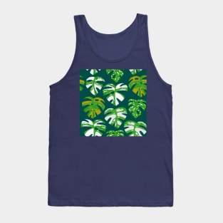 Variegated Monstera Pattern in Gouache-Teal Tank Top